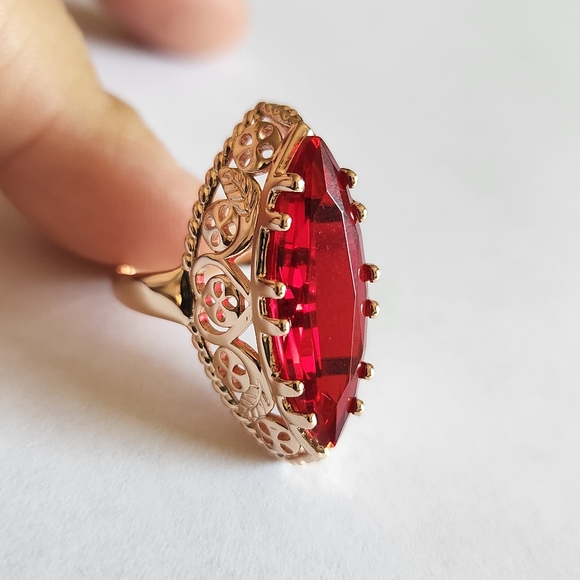 New 14K Gold Plated Marquise Cut Ruby Ring for Women